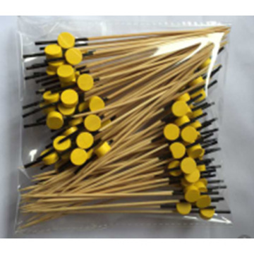 Brochetas de bambú de frutas Wholsale con bolas amarillas redondas decorativas